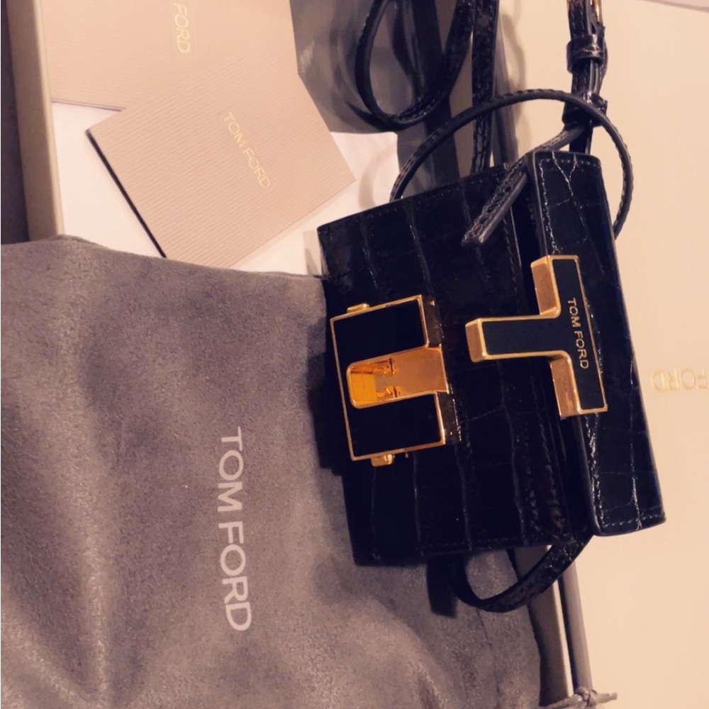 Tom Ford Croc-Embossed Mini Bag in Black with Gold Hardware